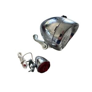 VTG‎ Chrome Bicycle Headlight & Taillight Set Retro Classic Bike Lamp